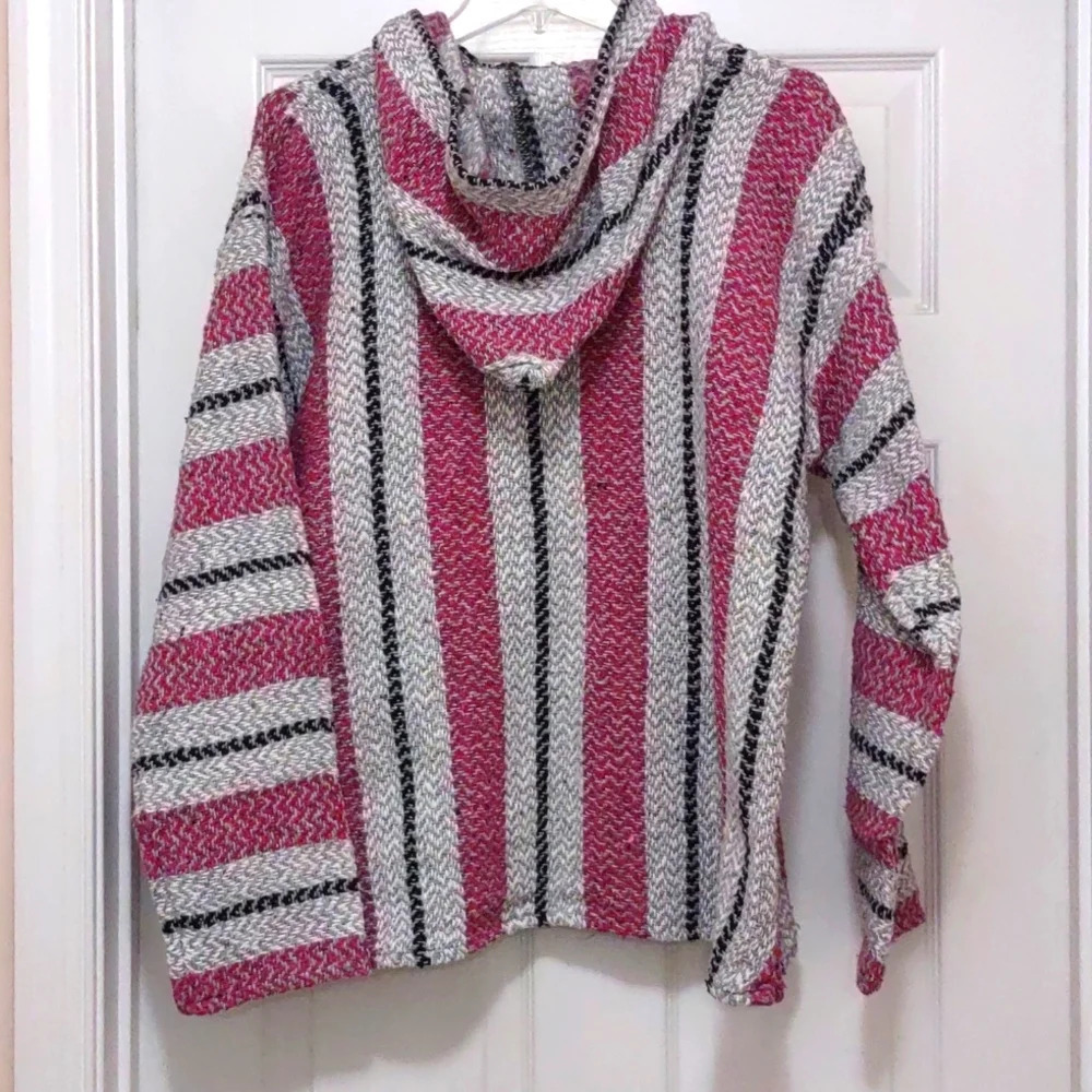 NWT Baja Joe Red and Gray Mexican  Hooded Pullover Size L - Picture 3 of 5